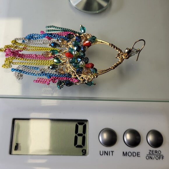 Colourful Crystals Long Tassel Earrings - Picture 7 of 7